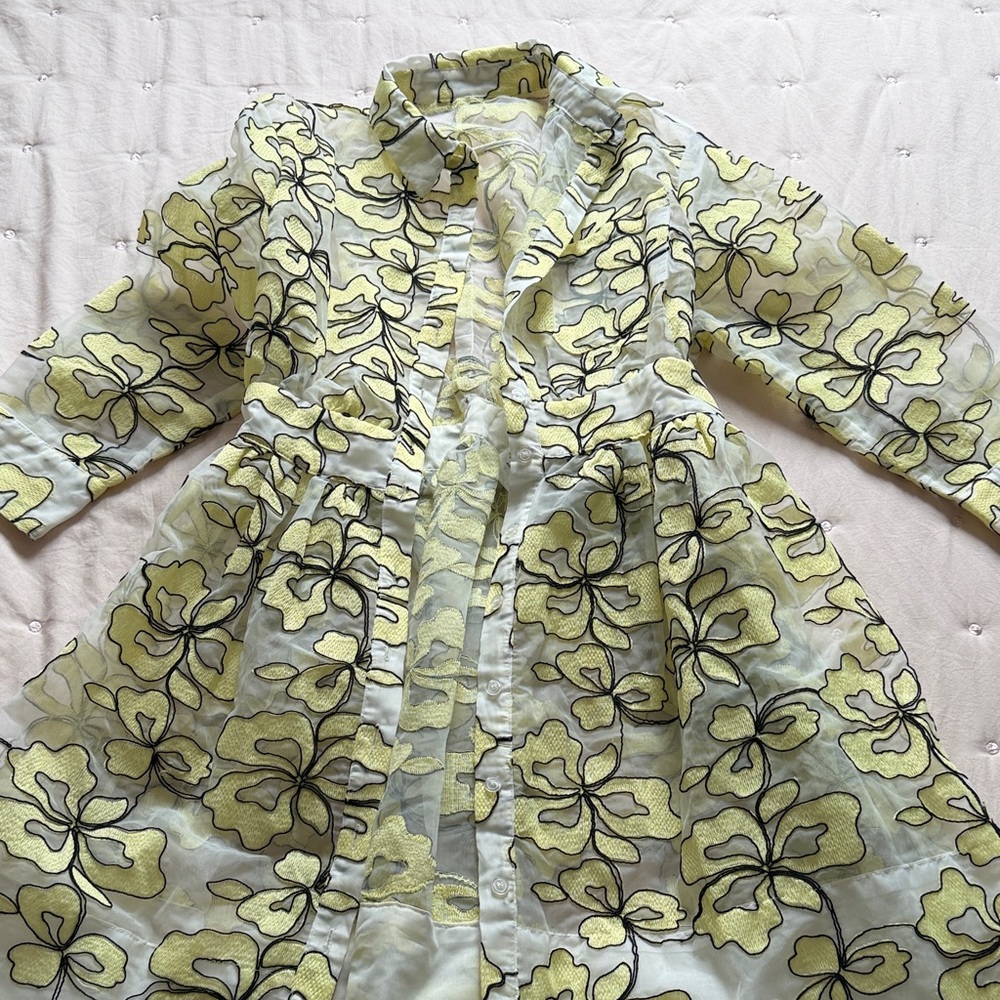 Maje Yellow Floral Sheer Long Sleeve Dress